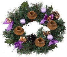 Advent Wreath, Traditional with Pine Cones, Purple Bows